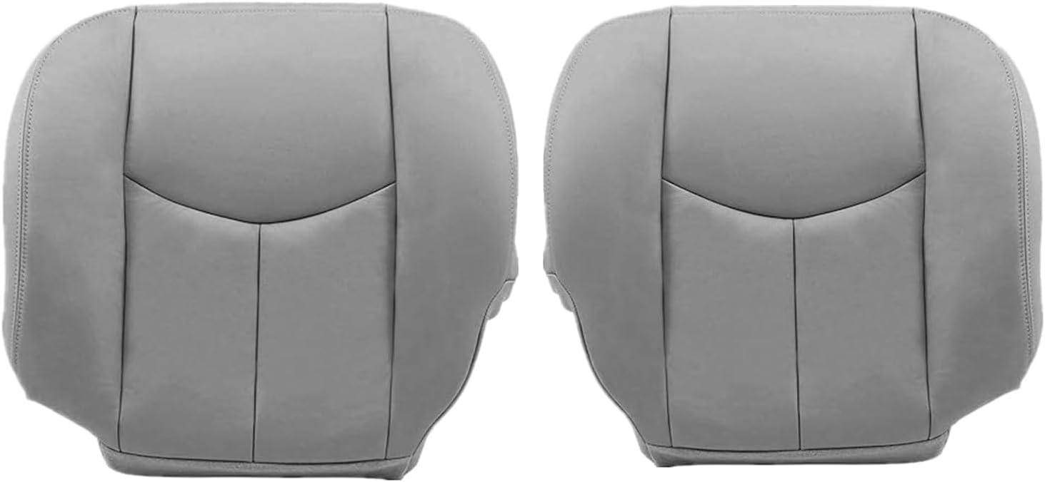SecosAutoparts Driver and Passenger Bottom Leather Seat Covers Gray Fit for Chevy Silverado Sierra Tahoe Suburban Avalanche Yukon Yukon XL 2003-2006