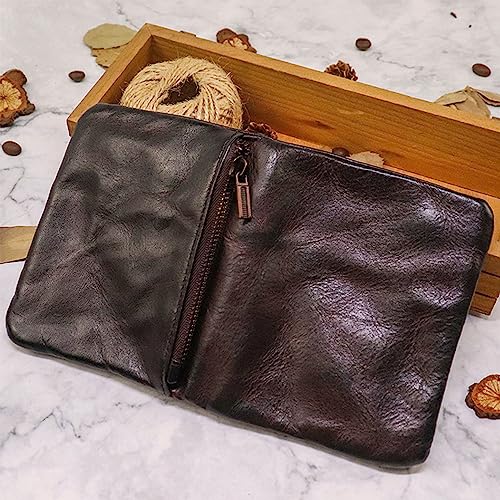 1PCS Genuine Leather Bifold Wallet Single Snap Men's Leather Wallet Vintage Wallet Can Hold Banknotes, Bank Cards, Coins (Coffee color)4