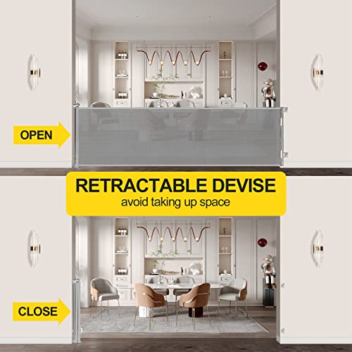 Retractable Baby Gate,Mesh Baby Extra Wide Gate,Extra Long Dog Gate,33" Tall,Large Extends Up To 118" Wide,Child Safety Extra Large Gate For Doorways, Stairs, Hallways, Indoor/Outdoor（Grey,33"X118"） #TOP2