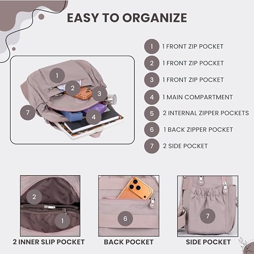 Image of TS WITH TECHSUN Stylish Women Mini Backpack | Lightweight Travel Small Nylon Bag with Multiple Pockets | Anti-Theft Zipper Pocket | Casual, Work, Office, Picnic Backpack for Girls