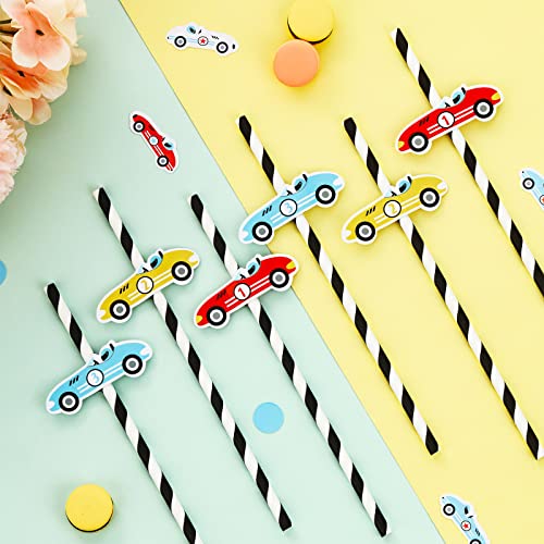 24 Pitillos de Papel con Diseño Coche Carrera para Fiesta miniatura 4