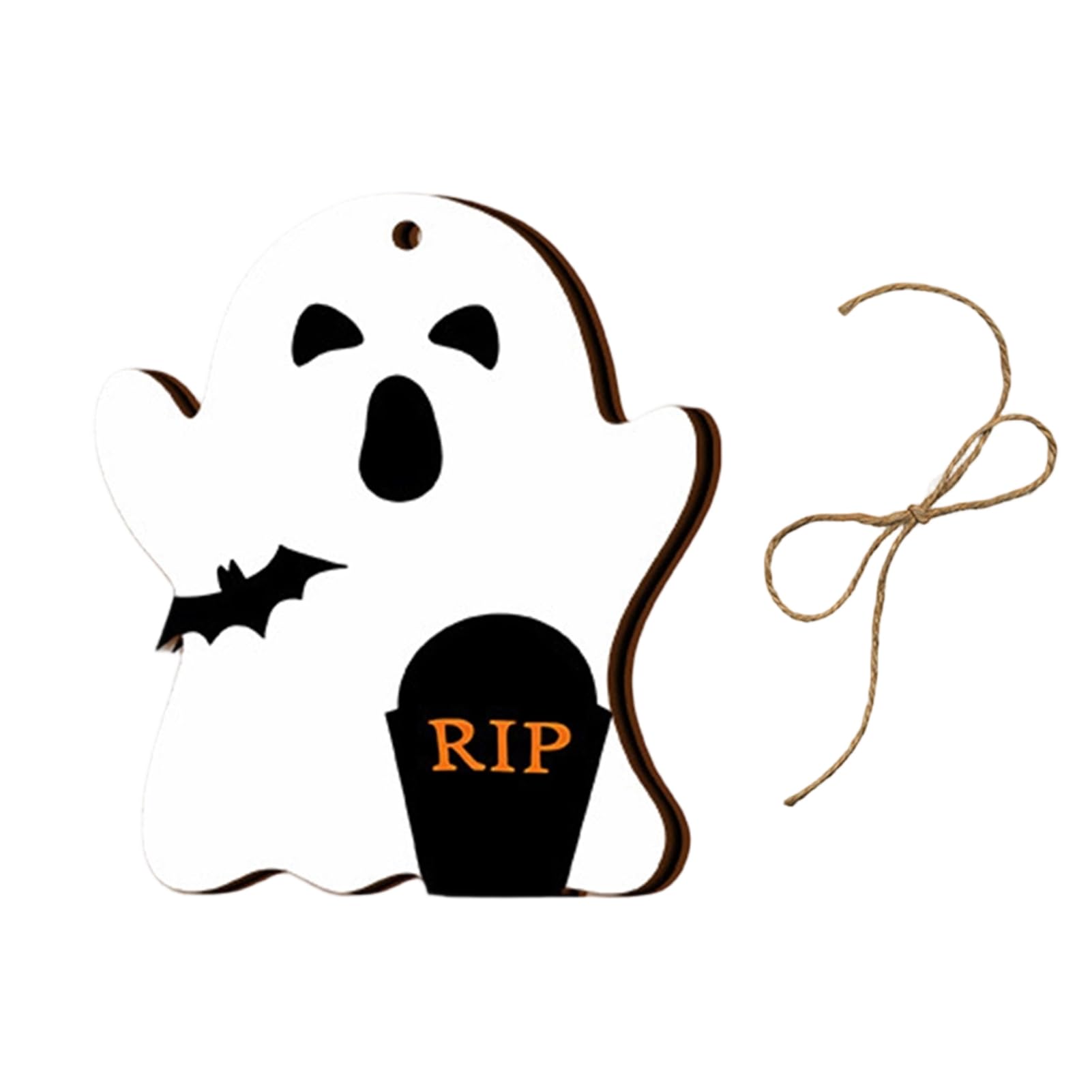 Virelynx Halloween Ghost Wooden Hanging Sign Set, Cute Pumpkin Pendant Decorations with Hemp Rope for Home Wall Door Party Decor,Holiday Ornament A