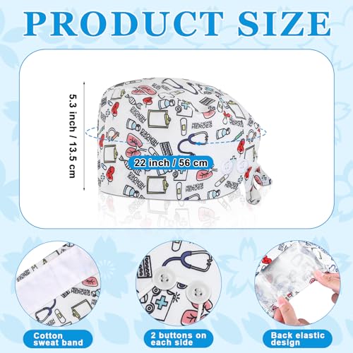 Image of Unittype 4 Pcs Nurse Caps for Women Nursing Working Caps with Button and Sweatband Adjustable Elastic Scrub Hats for Dentist