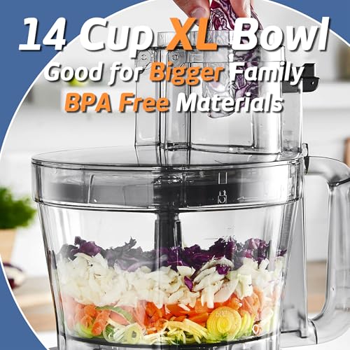 14-Cup French-Fry-Cutter Storage-Drawer Food-Processor - XL Bowl, Large Chute & Storage Drawer, Slicing & Shredding, Chopping & Mixing, For Fries, Cheese, Meat & Veggie Prep, For Home Kitchen