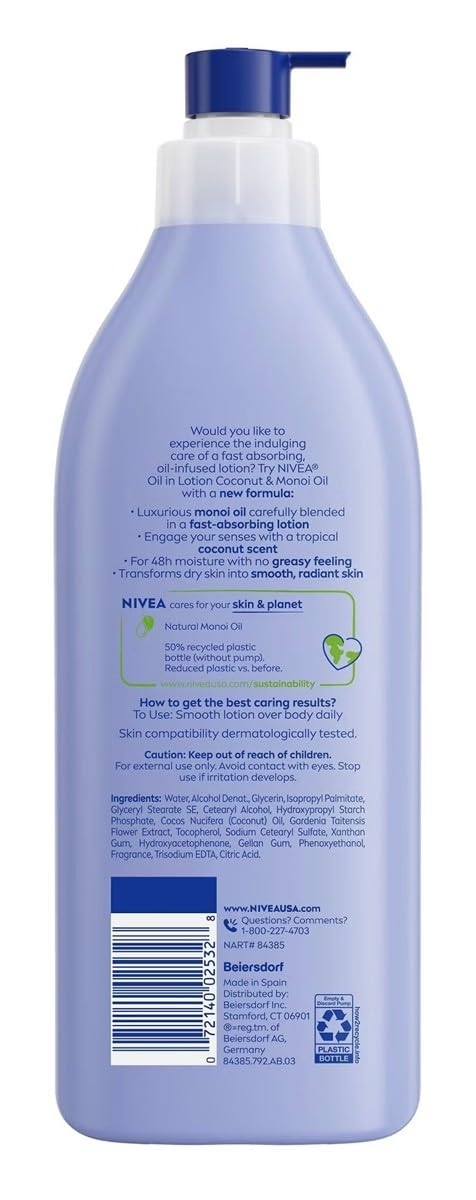 NIVEA Lotion Coconut & Monoi Oil Infused 16.9 Ounce (500ml) (Pack of 6)