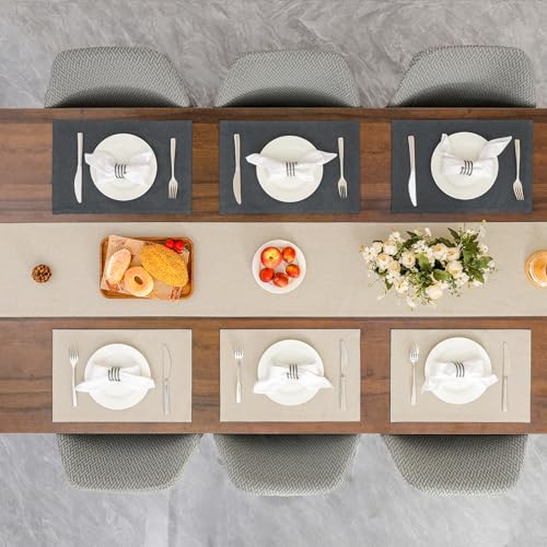 Banchif Platzsets Leinenimitat Tischsets Abwaschbar Tischsets Doppelseitigen Platzsets Stoff Platzdecken maschinenwaschbar 30 x 45 cm (Grau-Beige, Rechteckig Satz von 4)