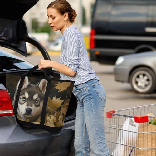Wolf Leaf Portrait Large Insulated Tote Bag for Grocery Shopping Reusable Tote Bags for Women Men, Cooler Bag with Zippered Top & Handles for Beach Picnic Travel4