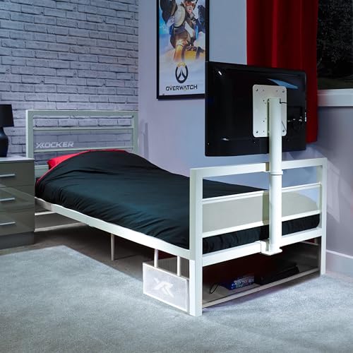X-Rocker Basecamp - Cama para Juegos de TV con Soporte Giratorio para TV, Almacenamiento y gestión de Cables, Base de Cama Individual de 3 pies, Marco de Metal, Ideal para Dormitorio de niños,