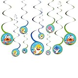 Amscan Baby Shark Spiral Decoration with Cutouts - 5" | Assorted Design | Pack of 12