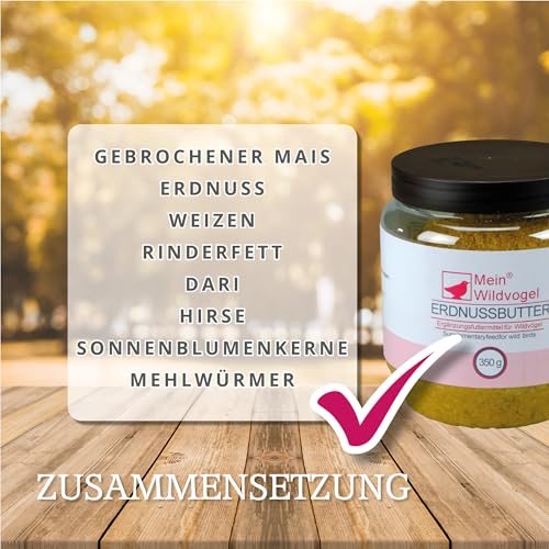 MeinWildvogel Erdnussbutter mit Mehlwürmern 12 x 350g, nährstoffreiches Wildvogelfutter - Fettfutter mit Sonnenblumenkerne für Wildvögel und Gartenvögel. Ganzjähriges Weichfutter für Ihre Vögel