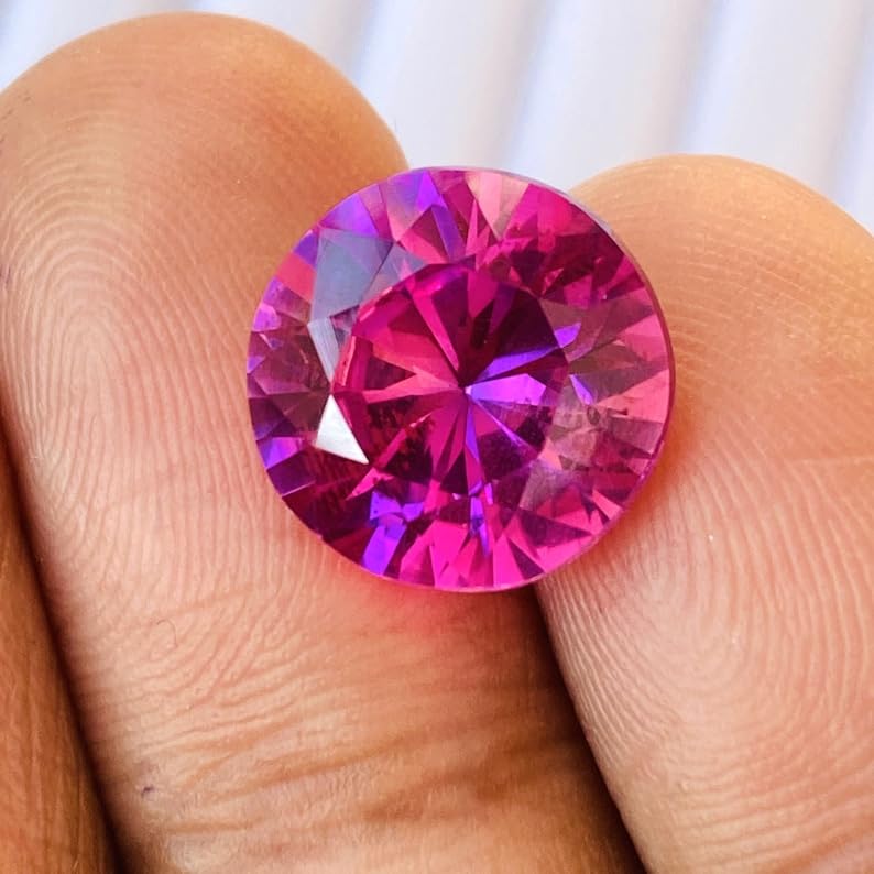 Saphir rose véritable rond 12 mm, gemme d'exception pour haute joaillerie