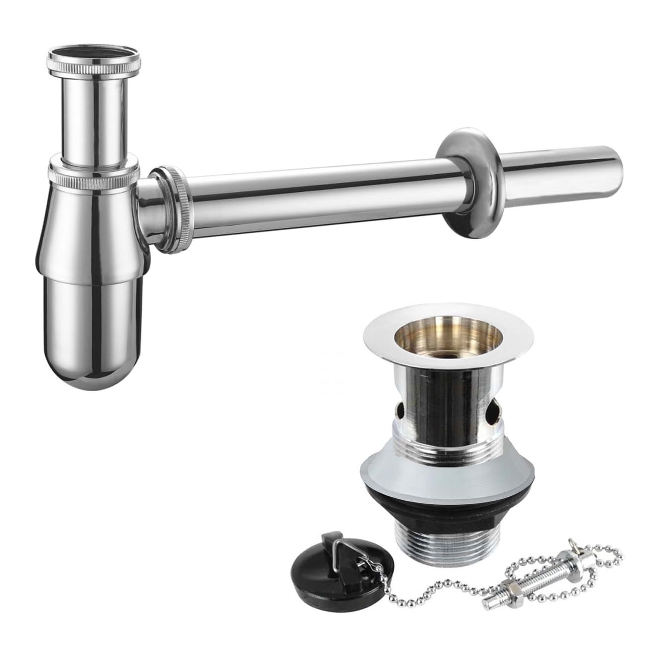 Nes Home Basin Sink Bottle Trap Waste And Plug,Chain, Slotted Drain Waste Chrome