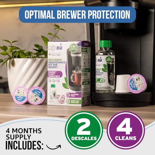 Image of Caffenu Keurig Descaling Solution and Cleaning Pods, 4-Use Combo Bundle (Pack of 2)