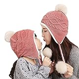 Children Toddler Baby Winter Wool Crochet Knit Earflap Hat Thick Sherpa Fleece Lined Warm Beanie...