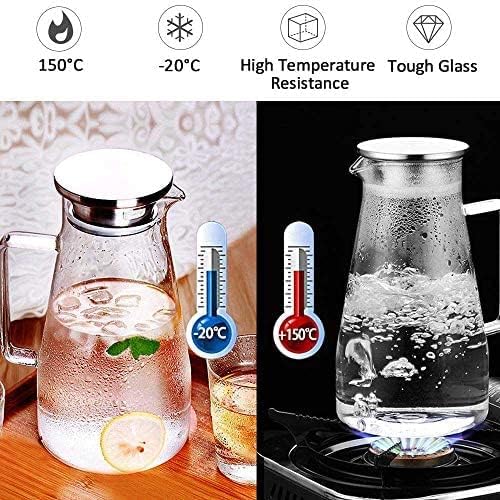 Image of VAGHASIYA Borosilicate Glass Water jug with Stainless Steel lid, for Juice Water iced Tea Pitcher Tea Carafe hot Glass Pitcher and Sun Tea jar, 1800ml (1800 ml)