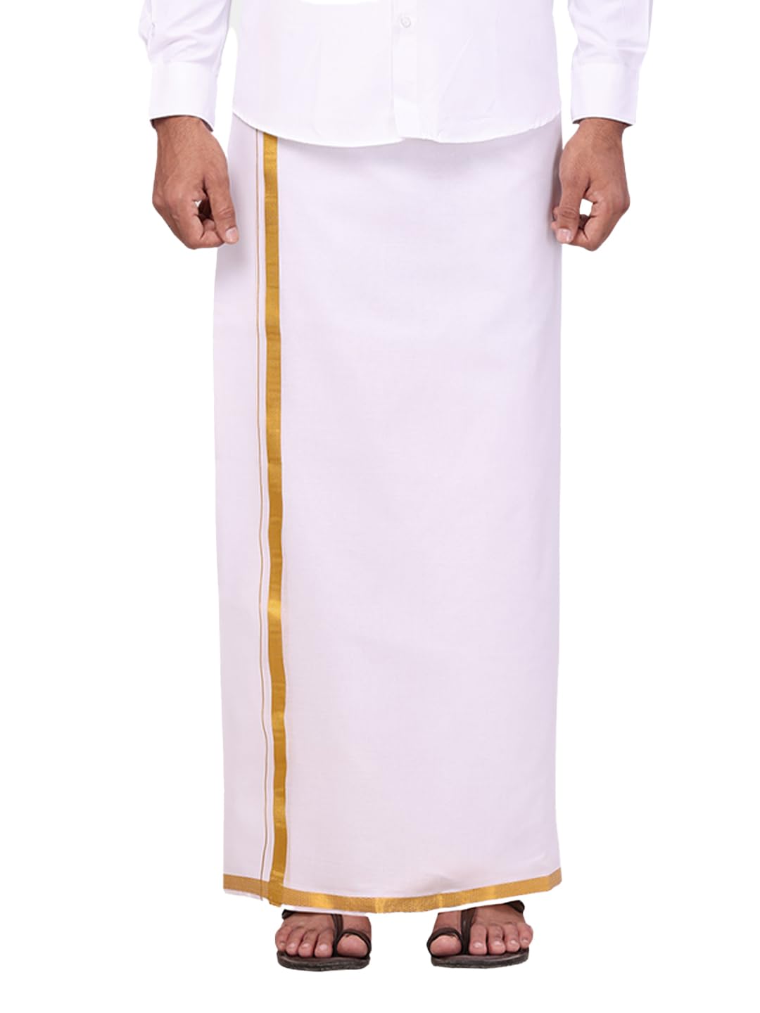 minister white Men's Cotton Dhoti with 3/4" Border for Traditional & Festive Wear-picture-29