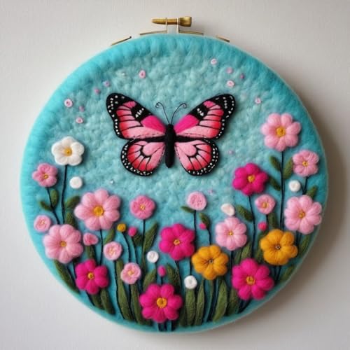 Needle Felting Kits Beginners, Butterfly DIY Wool Needle Felting Starter Kit, Needle Felt Set with Picture Frame, Foam Pad, Felt Cloth and Instructions, Gift for Home Decoration (butterfly art-09)