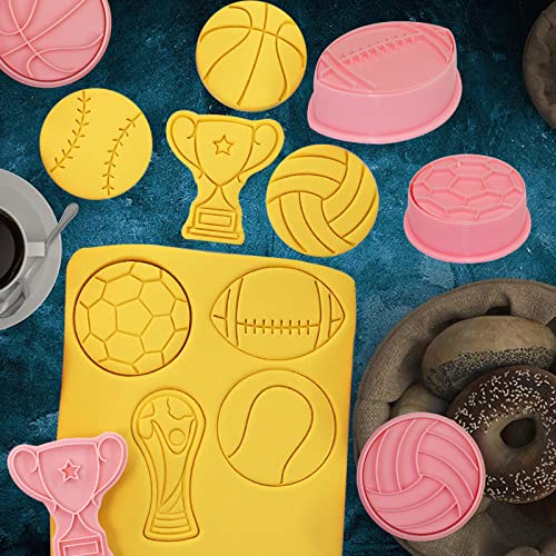 8 Pieces Cookie Cutters Sports Ball 3D Football Volleyball Soccer Basketball Shape Biscuit Cutter Cookie Stamps Mold For Diy Cookie Baking Supplies #TOP3