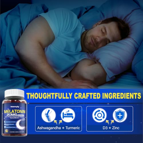 Image of Maennyliy Melatonin 20mg Gummies for Adults - Sugar Free Melatonin Gummies Extra Strength with L-Theanine, Magnesium, Ashwagandha, Turmeric, D3 & Zinc - Non-Habit Forming