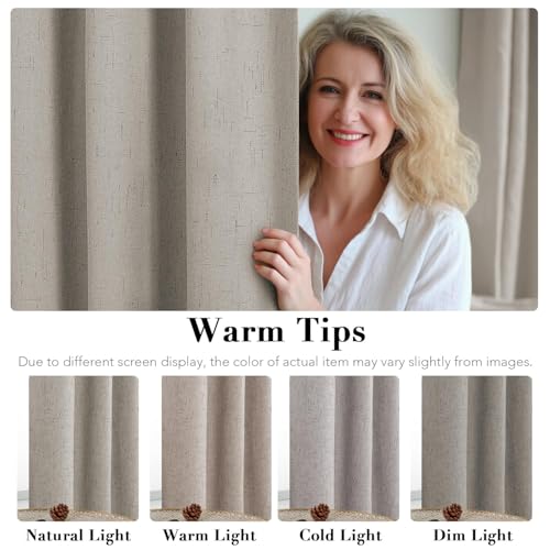 Image of H.VERSAILTEX Blackout Curtains Linen Curtains 120 inches Long 100% Black Out Curtains for Bedroom Windows, Textured Linen Look Draperies Grommet with White Liner, 2 Panels, Stone