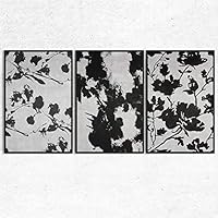 SIGNWIN 3 Piece Framed Canvas Wall Art Black and White Flower Canvas Prints Home Artwork Decoration for Living Room,Bedroom - 16