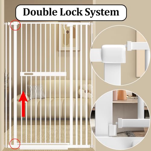 WAOWAO-7086-Extra-Tall-Cat-Pet-Gate-2992-6142-Wide-Pressure-Mounted-Walk-Through-Swing-Auto-Close-Safety-White-Metal-Baby-Toddler-Kids-Child-Dog-Pet-Puppy-Cat-for-Indoor-StairsDoorways - Cucciolini Doodles   WAOWAO-7086-Extra-Tall-Cat-Pet-Gate-2992-6142-Wide-Pressure-Mounted-Walk-Through-Swing-Auto-Close-Safety-White-Metal-Baby-Toddler-Kids-Child-Dog-Pet-Puppy-Cat-for-Indoor-StairsDoorways