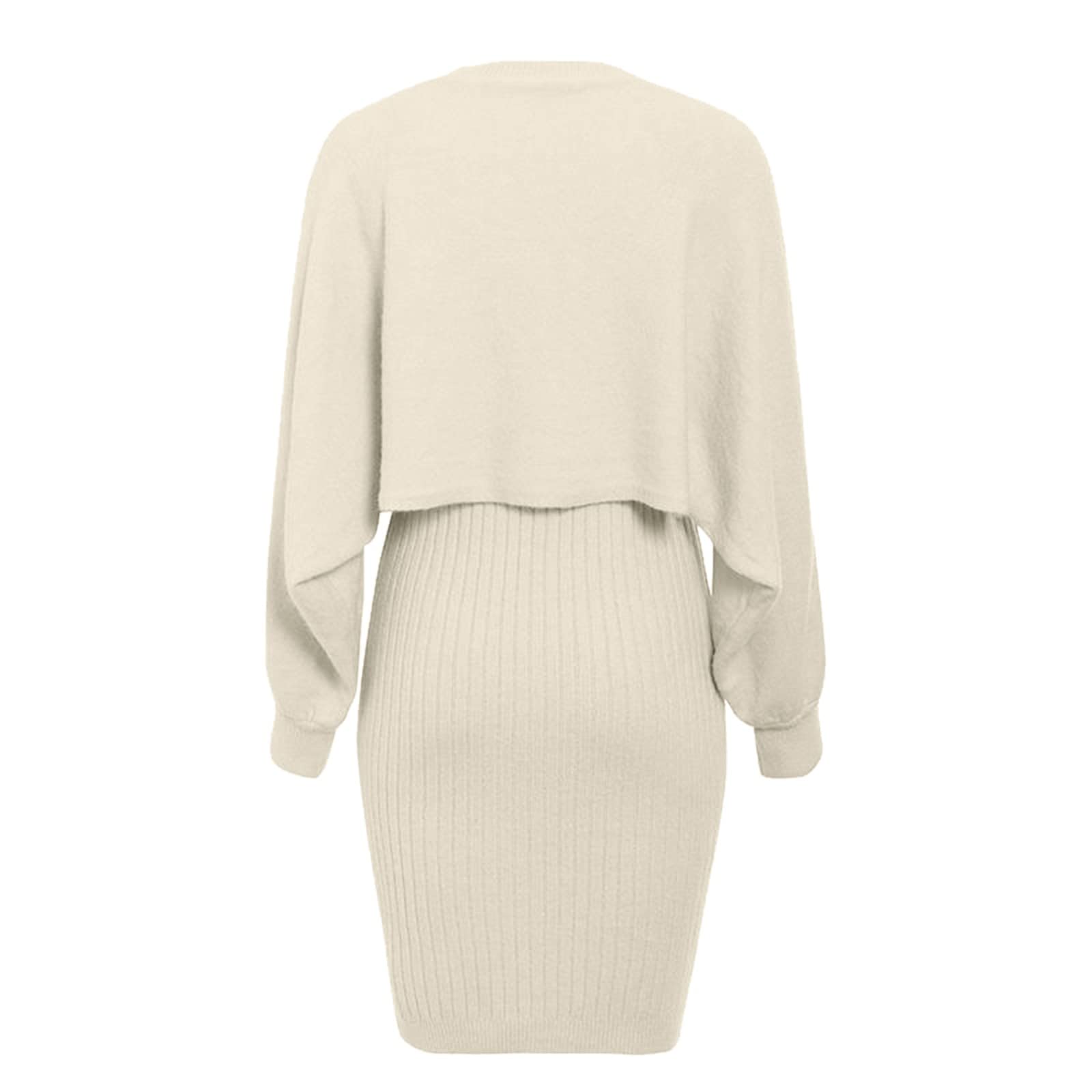 Strickpullover Strickkleid Zweiteiler Set Fauler Stil Pulloverkleid für Damen Einfarbiges Gestrickt Kleid Set Oberteil Pullover und Kleid Bodycon 2 Teiliges Sweater Strickkleid Pullikleid Minikleid