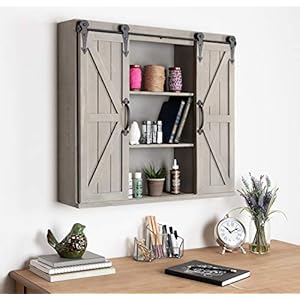 Kate and laurel cates decorative wood wall storage cabinet with two sliding barn doors rustic gray  urban country home decor