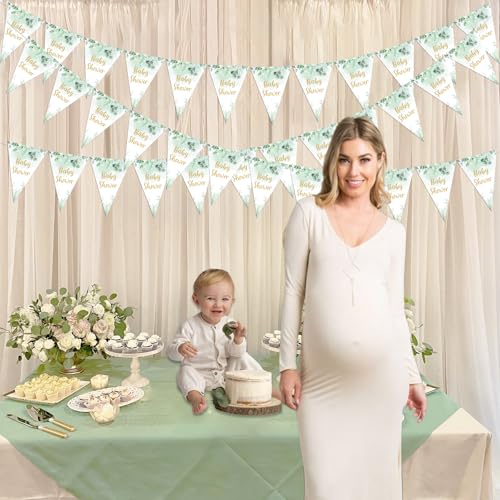 Kreatwow 3pcs Sage Green Baby Shower Bunting Banner Sage Green Baby Shower Decorations Boys Girls Neutral Welcoming Baby Decorations Triangle Flags Banner for Jungle Safari Gender Reveal - Image 3