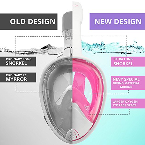 DIVELUX Snorkel Mask - Original Full Face Snorkeling and Diving Mask with 180° Panoramic Viewing - Longer Ventilation Pipe, Watertight, Anti Fog & Anti Leak Technology, (Pink, S/M) - Thumbnail 6