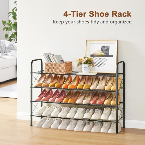 Image of Hoctieon 4 Tier Mesh Style Shoe Rack, Entryway Shoe Shelf, Shoe Storage Organizer, Shoe Rack for Closet, Space Save for Bathroom, Garage, Hallway, Bedroom, Living Room, Black