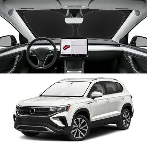 Image of Custom Fit Windshield Sun Shade for VW Taos 2022-2026 | Blocks UV Rays and Sun Heat, Helps Reduce Interior Temperature, Protects Dashboard from Fading, Folds Easily for Storage