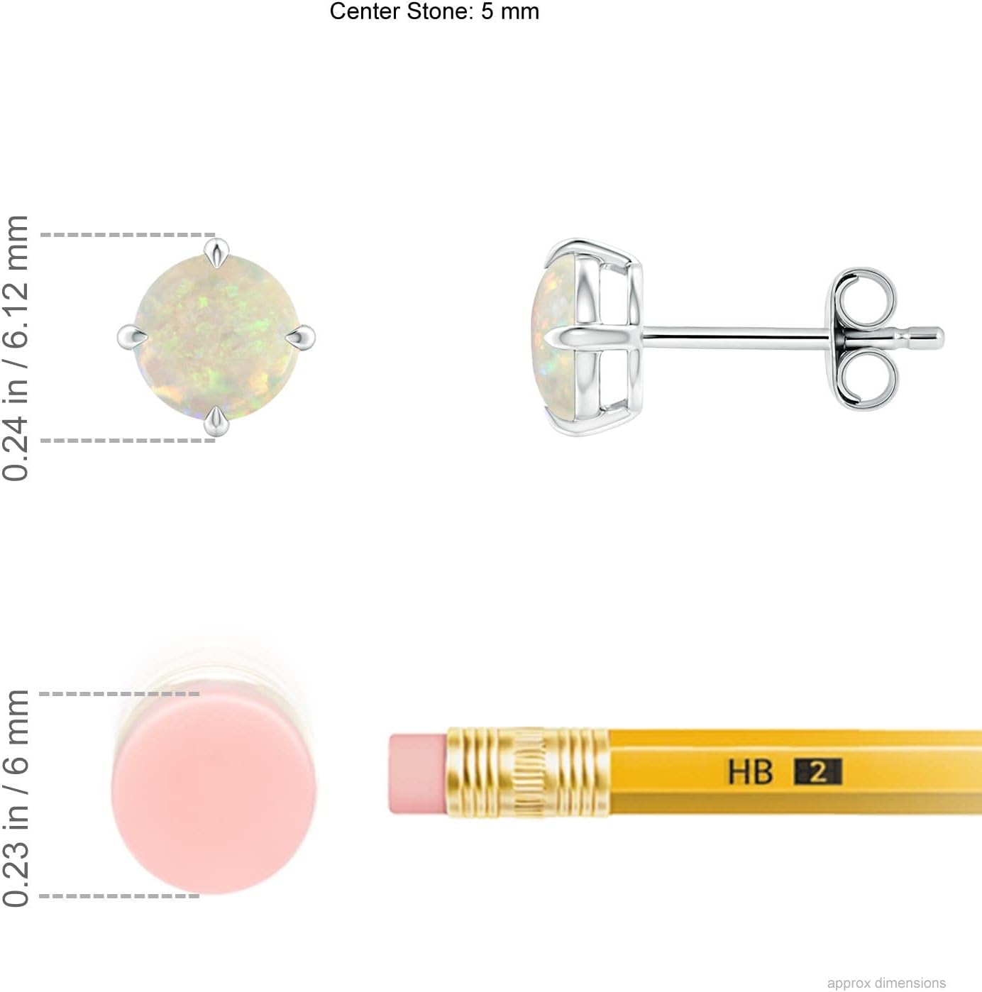 ANGARA - Women's Stud Earrings in 14K Solid Gold | Claw-Set Round Gemstone Solitaire Earrings | Birthday, Anniversary Jewelry