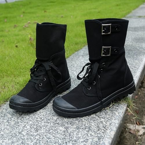 Amtopiyo Men's Mid Calf Canvas Boots Fashion Lace-Up High Top Desert Sneakers2