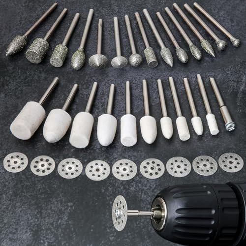 Diamond Burr Set for Dremel, Rotary Tool Grinding Cutting Wheel Stone Glass Tile Jewelry Engraving Rock Etching Masonry 1/8” Die Grinder Carving Cutter Metal Engraver Kit - 36pc Set - Thumbnail 7