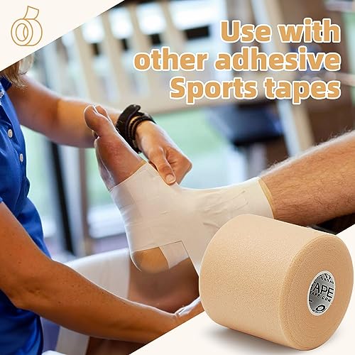 Image of OK TAPE Pre Wrap Tape (4-Rolls, 120 Yards) - Athletic Foam Underwrap for Sports, Protect for Ankles Wrists Hands and Knees, 2.75 Inches - Beige