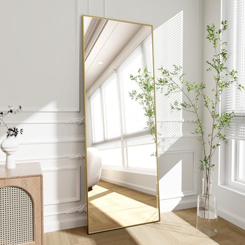 Image of VENETIAN IMAGE Full-Length Dressing Mirror, Floor or Wall Mounted, Metal Frame for Modern Interiors (Gold, 160 x 40 CM)