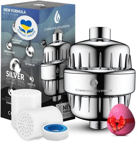 15 Stages Shower Water Filter with Silver layer - remove Chlorine Lead - 2 Cartridge Replacement for Showerhead filters - Filtered showers head softener for hard water