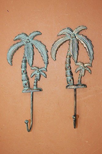Lanai Bath Decor Tropical Palm Tree Bath Hook Cast Iron Bronze-Look, 9 1/2