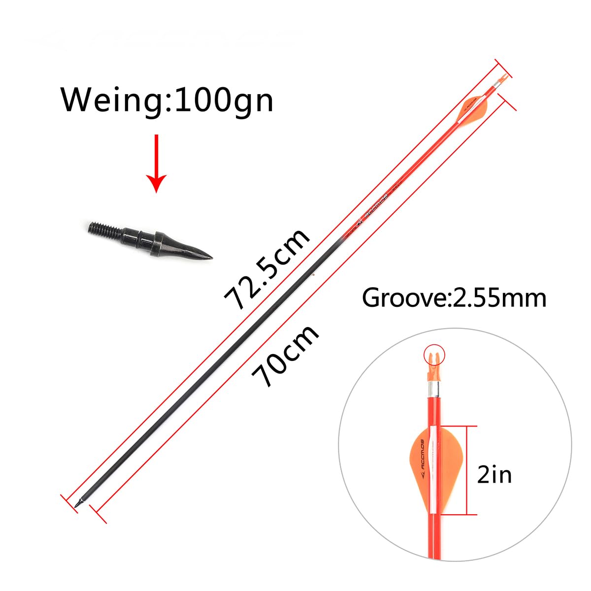 12 Stück Orange Kohlepfeile Spine 300 340 400 500 600 700 800 ID 6,2mm, für Compound Bogen Recurve Bögen Jagd Bogenschießen Praxis