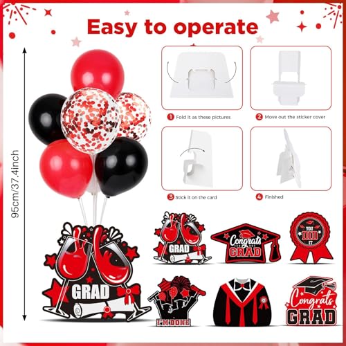 Image of 6 Sets 2026 Graduation Balloon Stand Kit for Table Black Red Balloon Class of 2026 Congrats Grad Table Centerpiece Grad Prom Themed Decoration for Grad School College Ceremonies Party Supplies