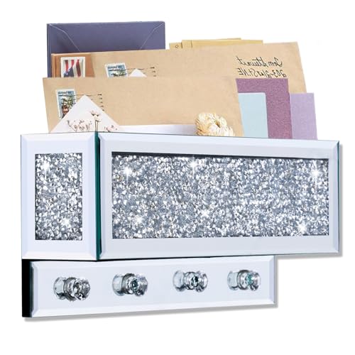 WALTSOM Crushed Diamond Key and Mail Holder for Wall, Crystal