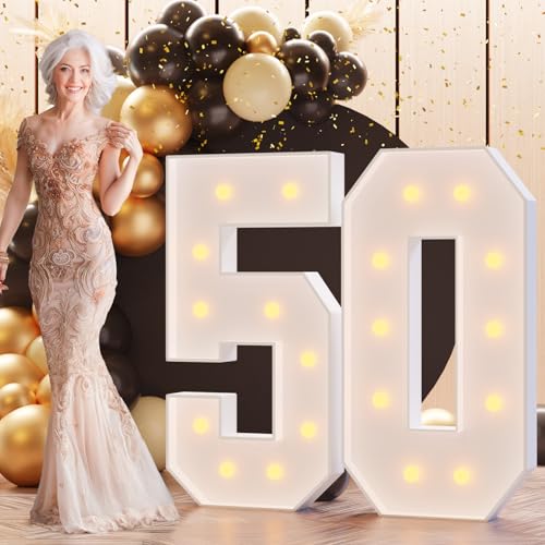 Bugame Light Up Numbers 4FT, Number 50 Light Up Sign Marquee Numbers 4 Feet Tall, Large 50 Marquee Number for 50th Birthday Party Decorations Mosaic Número