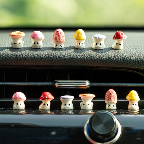 Rislobx 12PCS Mushroom Car Dashboard Decorations Cute Mushroom Decor for Women Rear View Mirror Ornament Cute Car Decor Interior Dashboard Accessories for Home Office