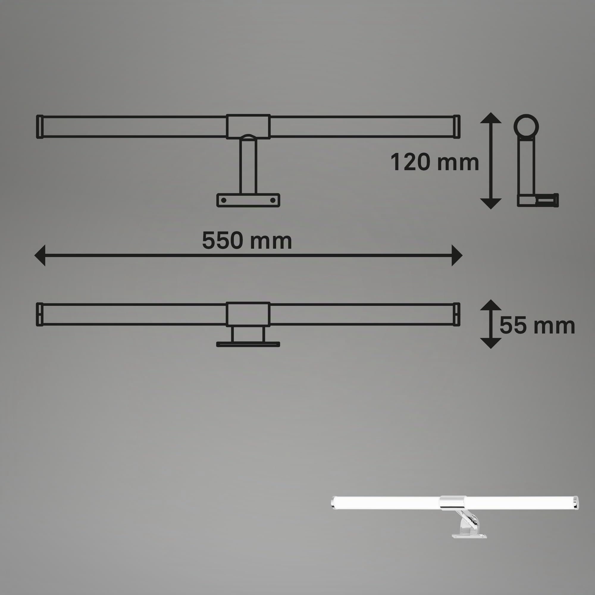 BRILONER - LED Spiegelleuchte Bad 2 in 1 Montage, IP44 Spritzwasserschutz, 4.000K neutralweiß, Badezimmerlampe, Schrankbeleuchtung, Spiegellampe, Lampe Badezimmer, Spiegelbeleuchtung, 55 cm, Chrom