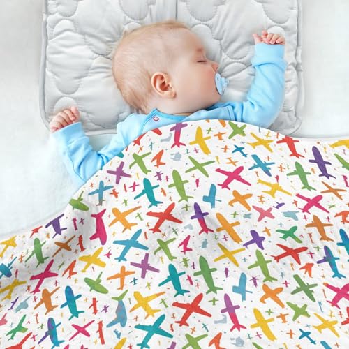 Image of Toddler Blanket for Baby Boy and Girl Soft Swaddle Blanket for Infant Toddler Kid Crib Bedding 30X40in Various Cartoon-Style Airplanes