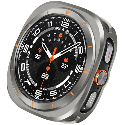 ZZDZZ Metál Funda Compatible con Samsung Galaxy Watch Ultra 47mm (2024) con Contraportada, Rugged Ultra Delgado Marco Duro Protector para Galaxy Watch Ultra 7 47mm (Gris/Naranja)