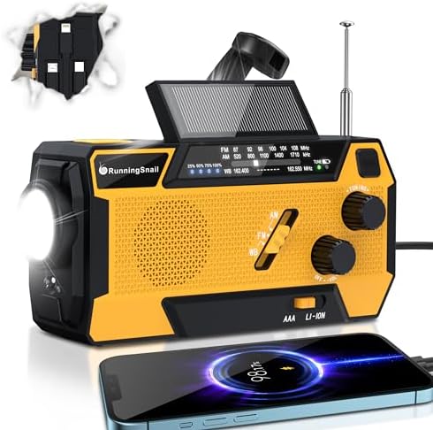 QAUYYW 74000mWh Emergency Radio With NOAA Weather, Portable Hand Crank SW/AM/FM