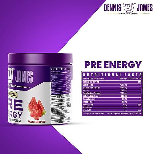 Image of Dennis James Signature Series Pre Energy | Pre Workout | Watermelon Flavor | 300g, 30 Servings | Premium Energy Boost for Intense Workouts