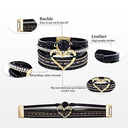 Btysun Bracelets for Women,Stocking Stuffers for Teens Birthday Gifts for Mom Inspirational Gift for Women Mother's Day Daughter Wrap Bracelet Sister Friend Teen Girl Gifts Leather Layered Jewelry Valentines Gift for Her